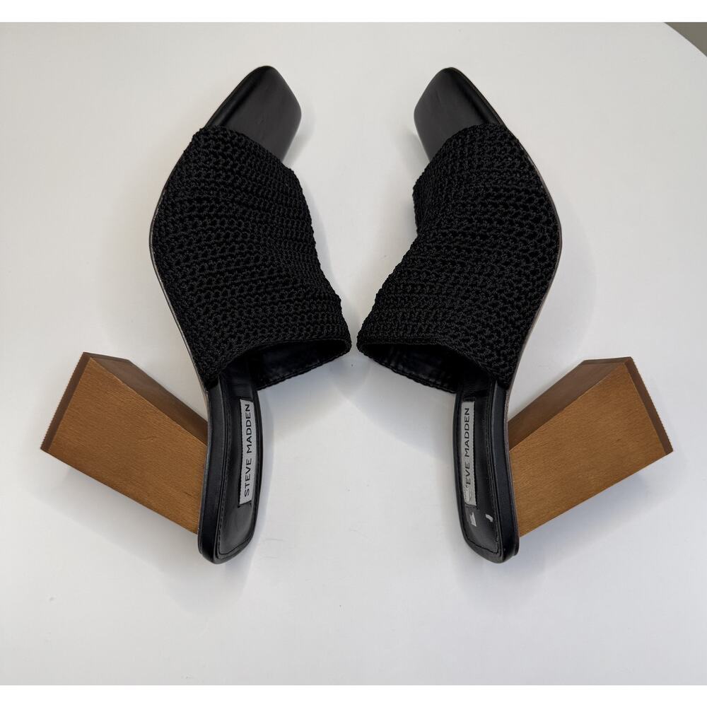 Steve Madden Realize Black Slide Sandal With Block Heel Sz 9 View 5